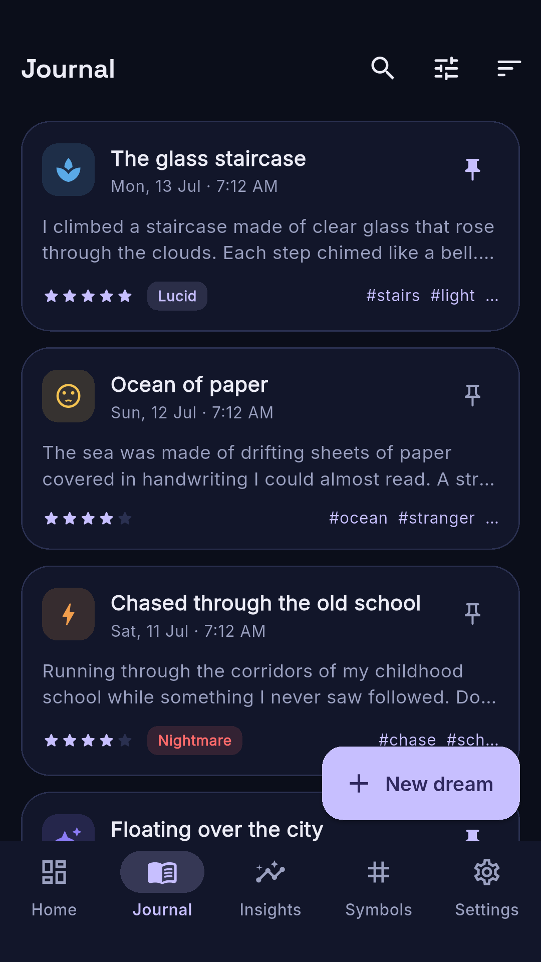 Dream journal list